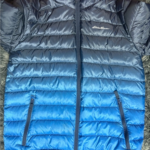 Eddie Bauer Men's Navy and Blue Puffer Jacket Size Kids Large - Picture 2 of 5